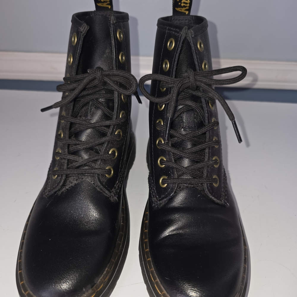 Dr. Martens Black Leather Boots with Gold Accents